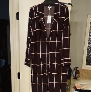 Windowpane Grid Long Coatigan - Black & Cream